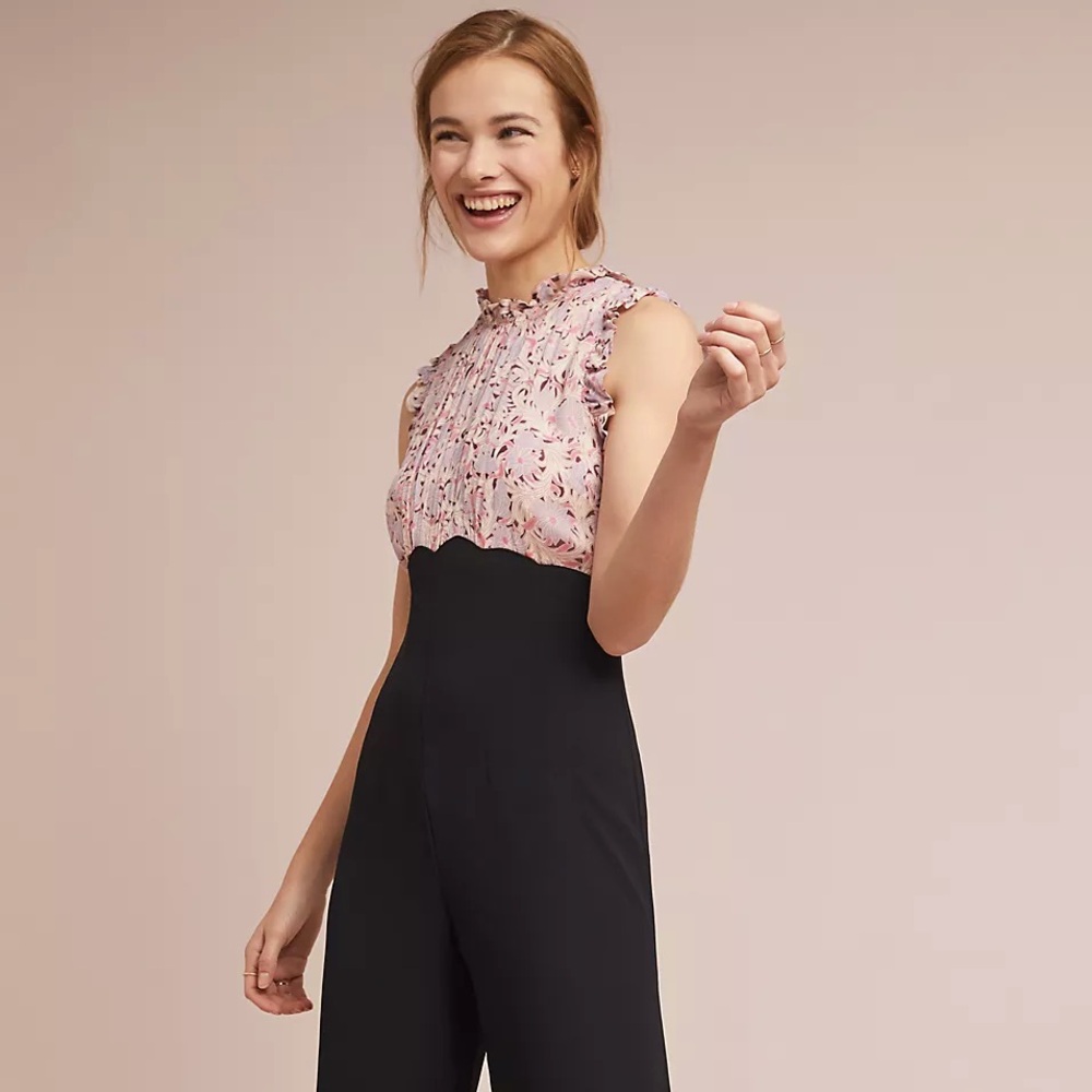 ANTHROPOLOGIE Moulinette Soeurs Hadley Jumpsuit Pink Black Boho Office Wedding 8